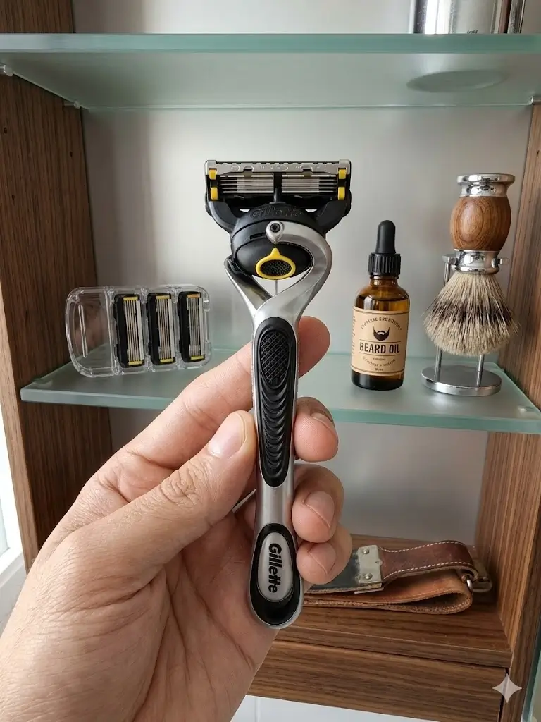 Detailed macro view of a Gillette ProGlide Shield Cartridge Razor