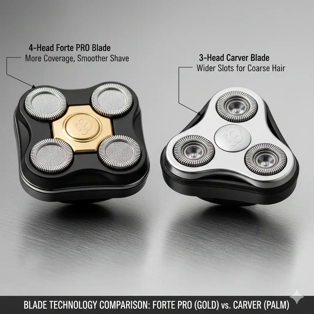 Skull Shaver Pitbull Gold PRO 4-head Forte vs Palm 3-head Carver blade comparison