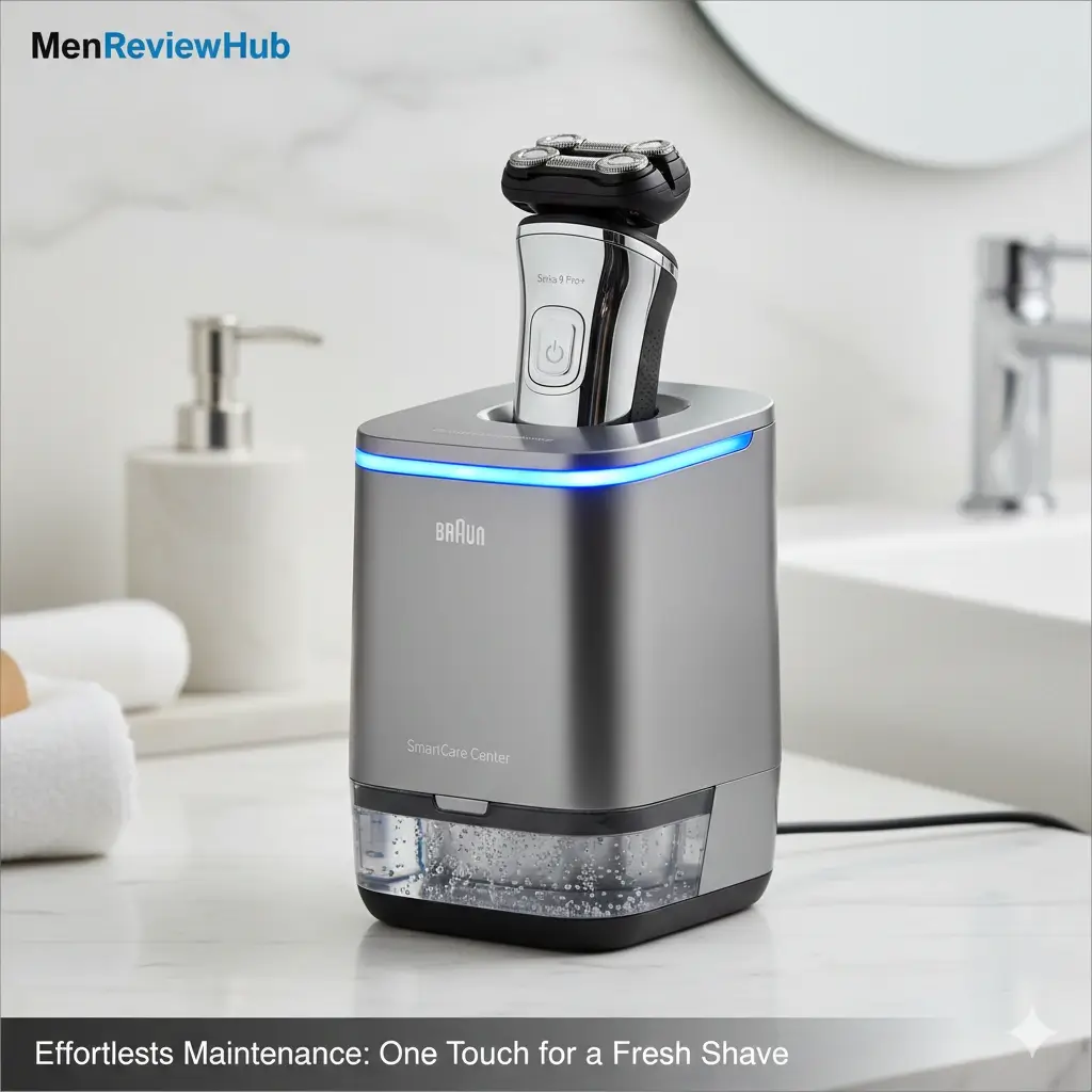 Braun SmartCare Center automatically cleaning an electric shaver for users with limited dexterity.