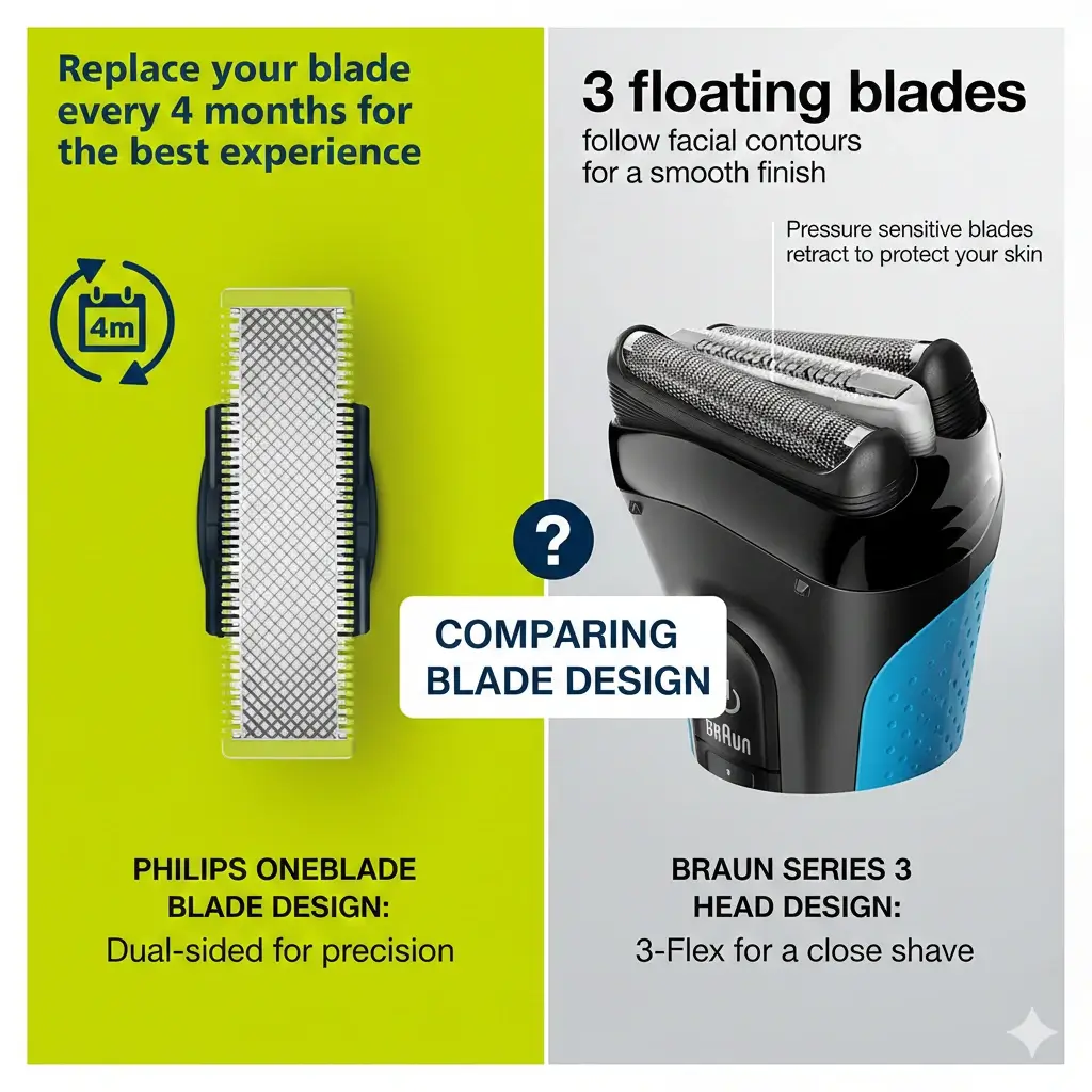 Comparing Design Philips OneBlade vs Braun Series 3
