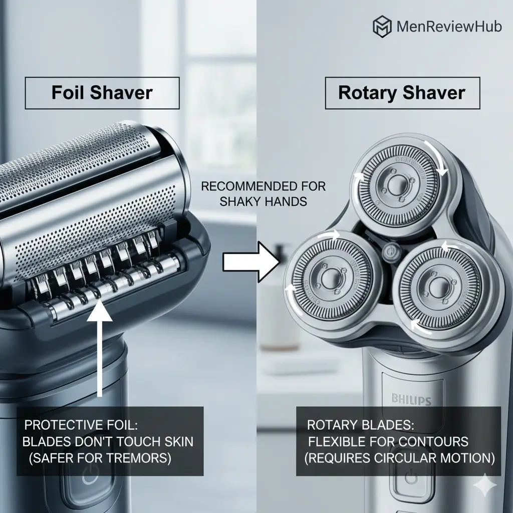 Comparison between Foil shaver head and Rotary shaver head for adaptive grooming.