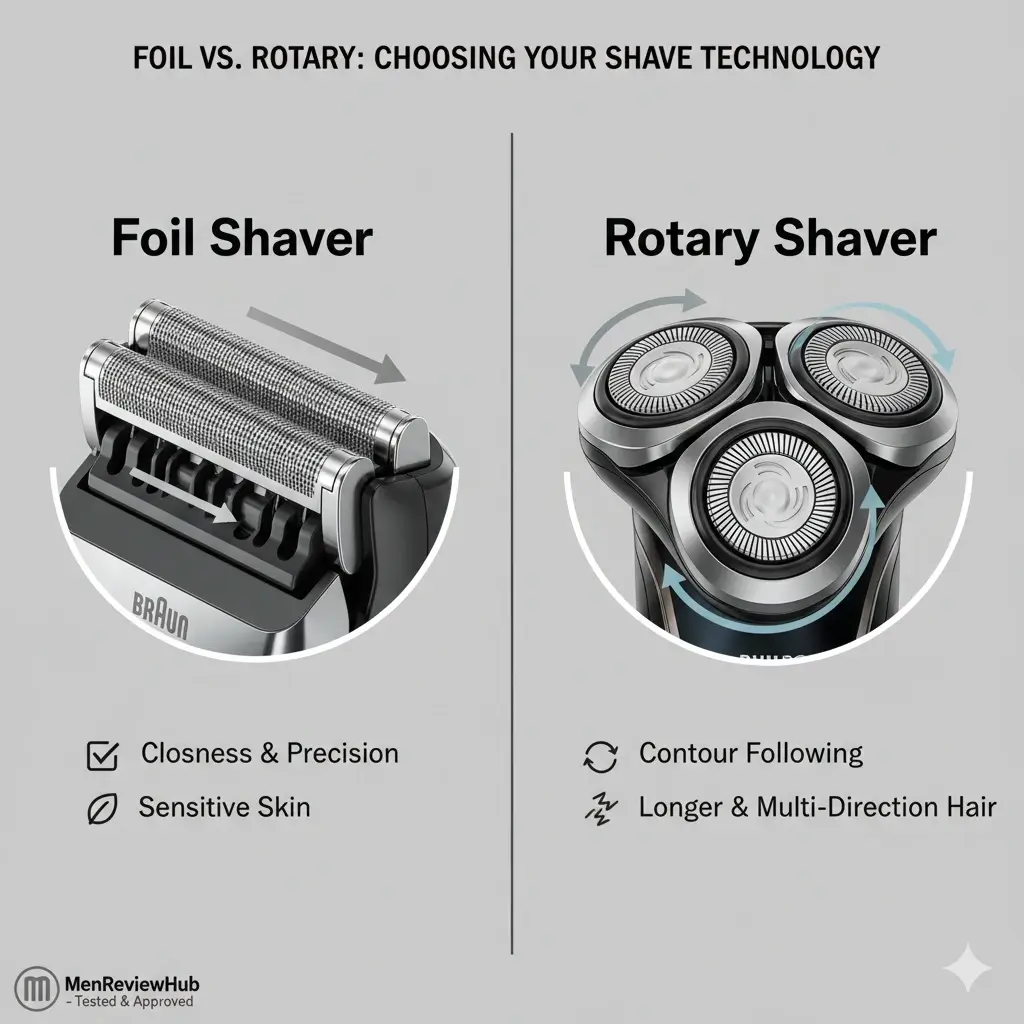 foil-vs-rotary-shaver-guide.jpg, Comparing Foil and Rotary Electric Shavers 2026