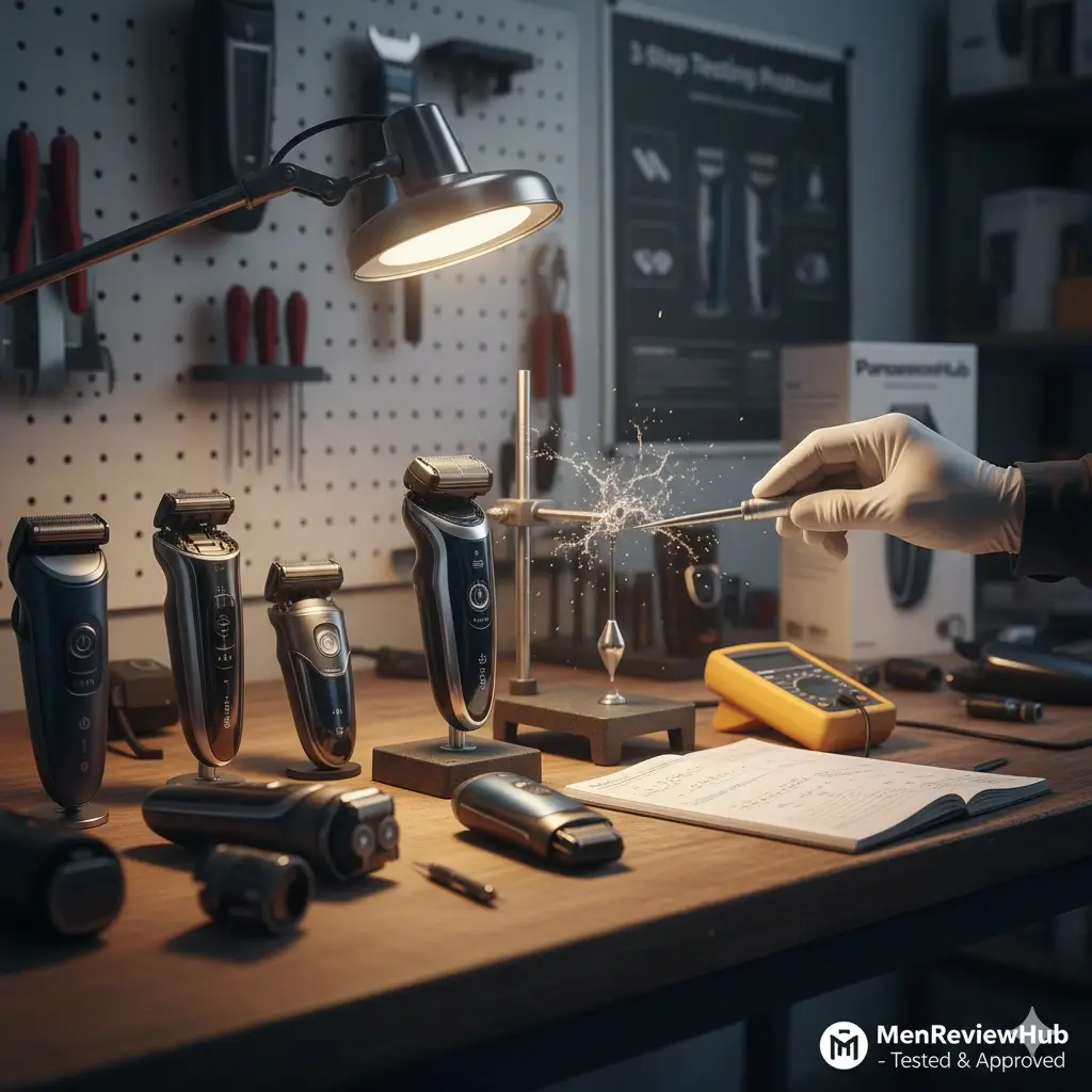 menreviewhub-testing-process.jpg, Electric Shaver Lab Testing Protocol