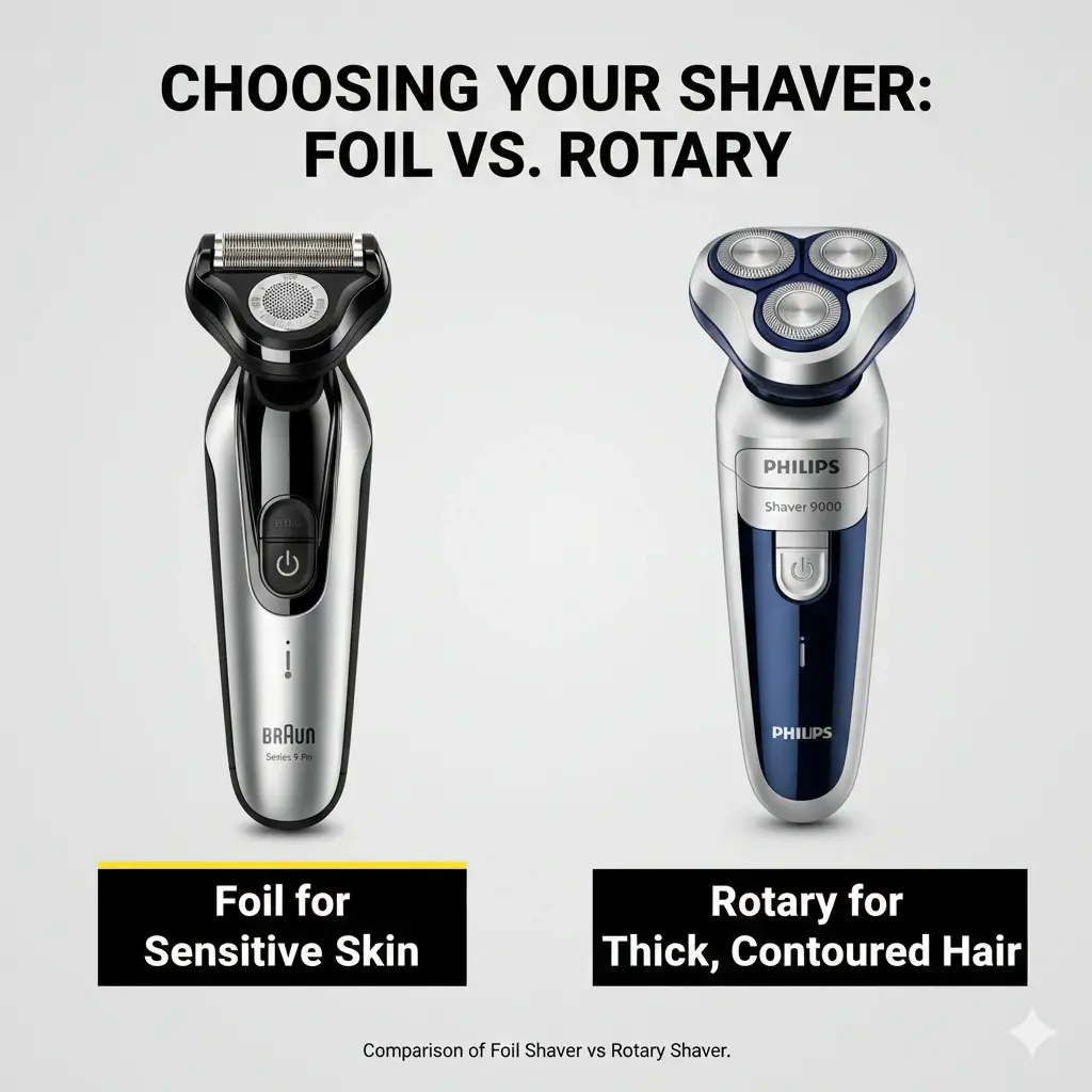 Comparison of Foil Shaver vs Rotary Shaver for sensitive skin.