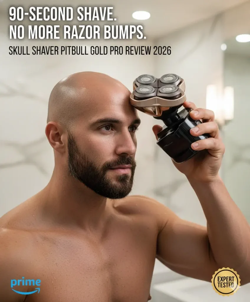 Man using Skull Shaver Pitbull Gold PRO for a fast bald head shave