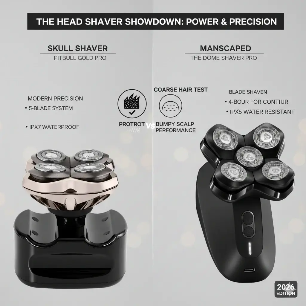 Manscaped The Dome Shaver Pro vs Skull Shaver Pitbull Gold PRO comparison for bumpy scalp
