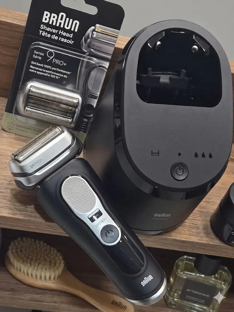 Close up of the Braun Series 9 Pro shaver head showing the ProLift Trimmer
