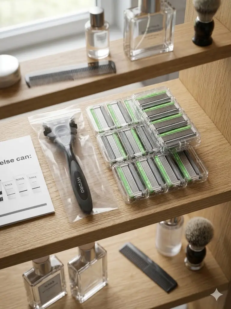 Detailed demonstration of the Schick Hydro Sensitive Flip Trimmer mechanism exposing blades