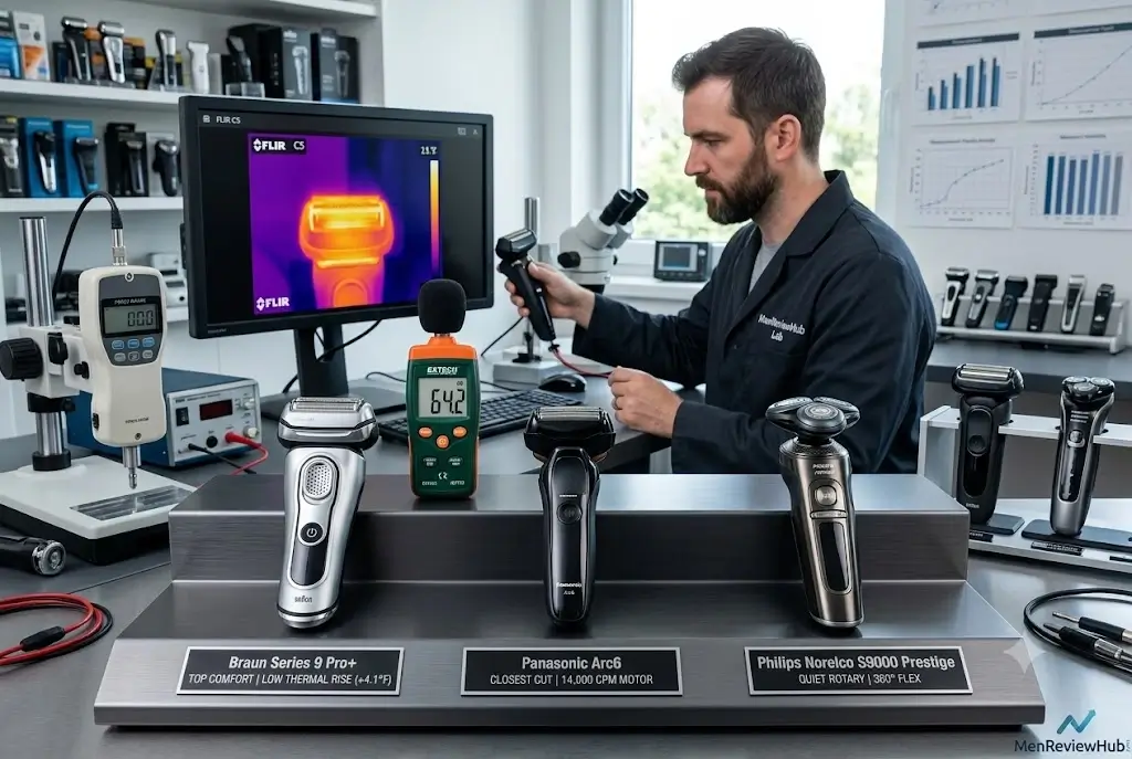 FLIR C5 Thermal Imaging measuring head heat on Braun Series 9 Pro+ vs Panasonic Arc6
