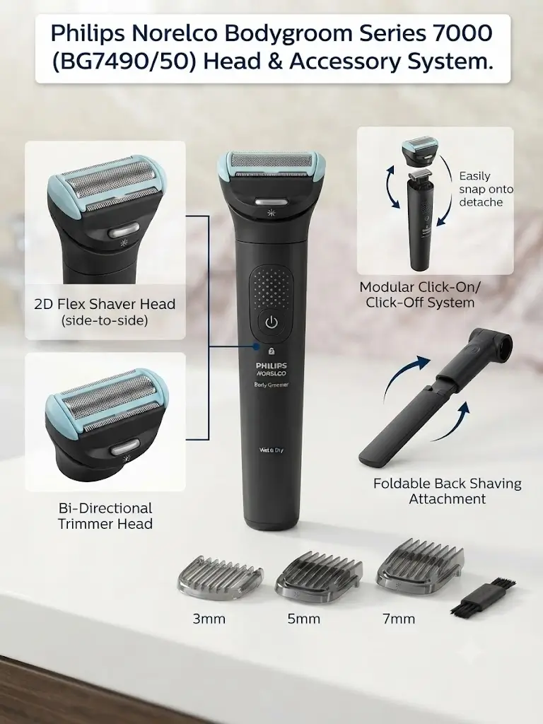 Philips Norelco Bodygroom Series 7000 BG749050 shaver head comparison