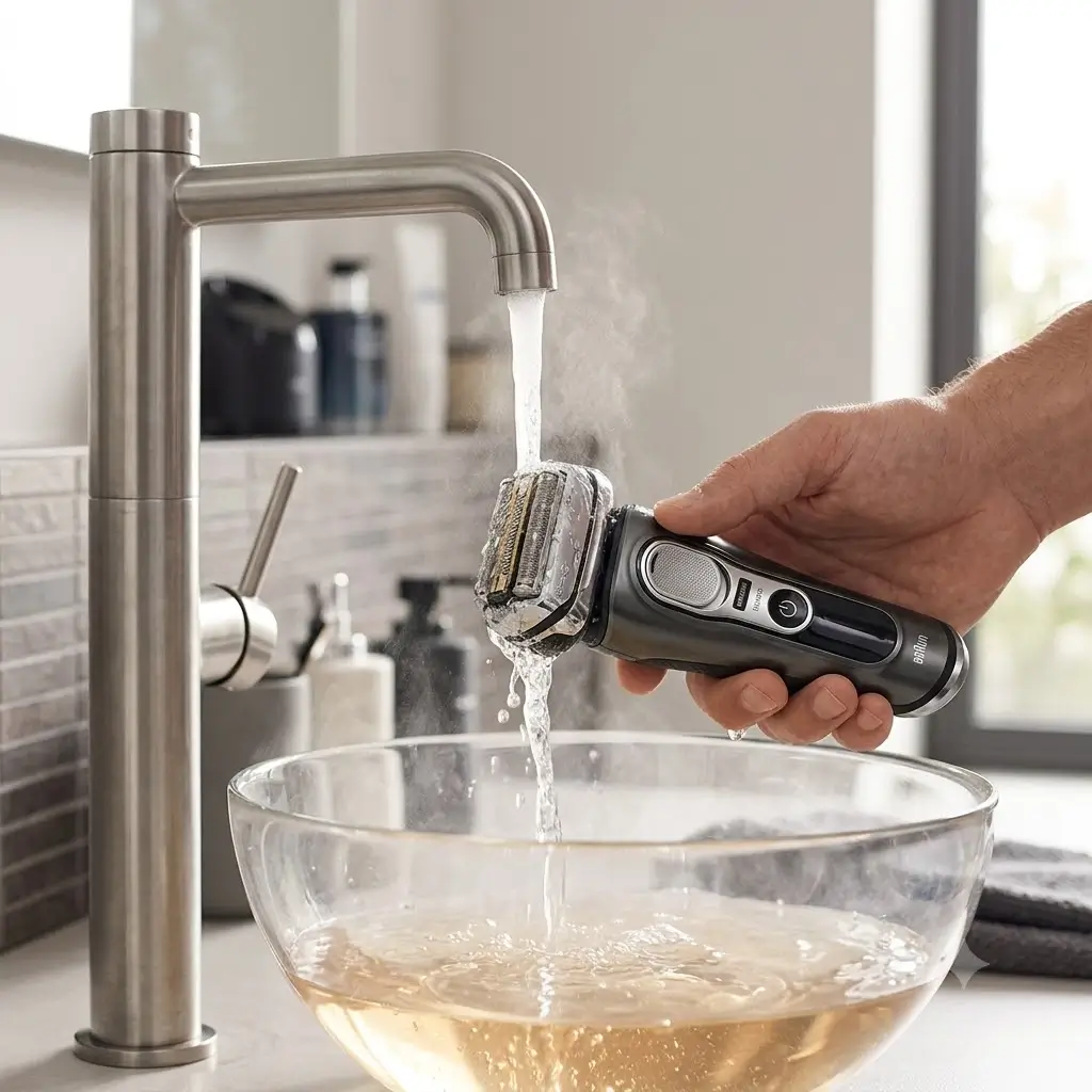 Rinsing Braun Series 9 Pro Under Warm Tap Water