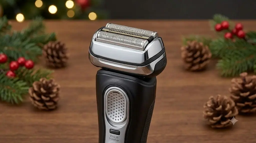 Close-up of Braun Series 9 Pro+ shaving cassette and ergonomic handle