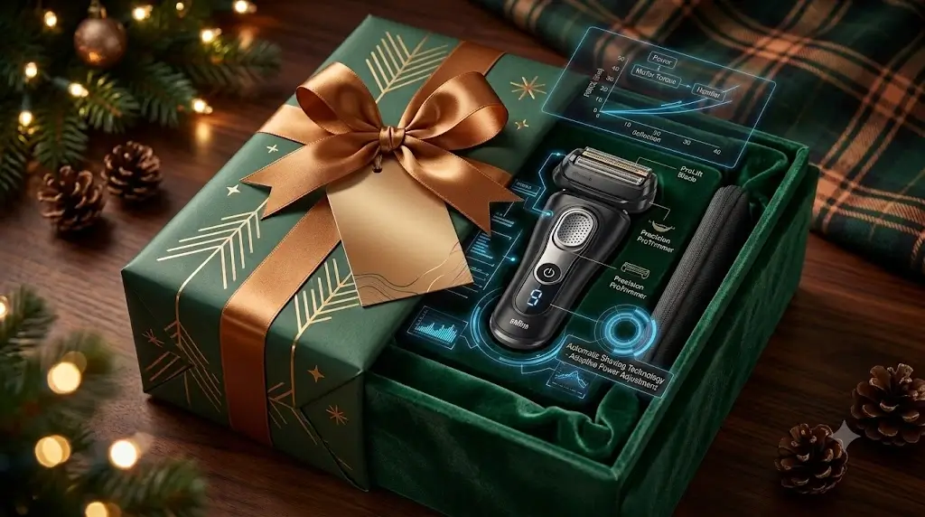 Braun Series 9 Pro+ electric shaver packaged as a holiday Christmas grooming gift