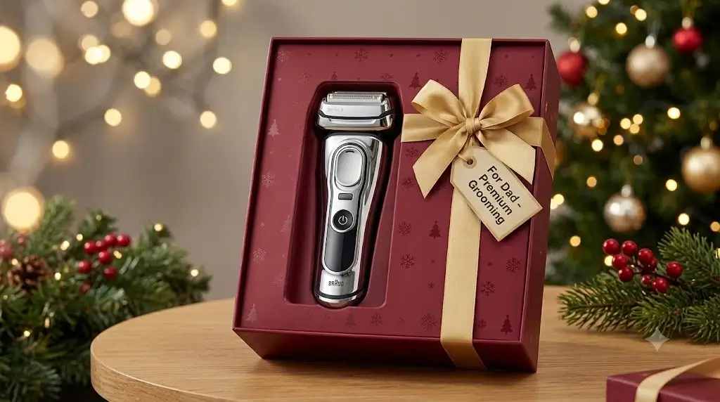 Braun Series 9 Pro+ electric shaver packaged as a holiday Christmas grooming gift for Dad