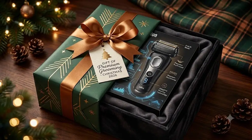 Braun Series 9 Pro+ electric shaver packaged as a holiday Christmas gift