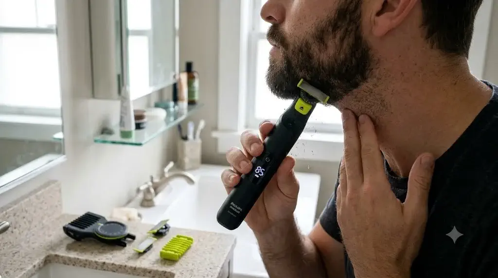Philips Norelco OneBlade Pro 360 testing the best electric shaver and trimmer for men